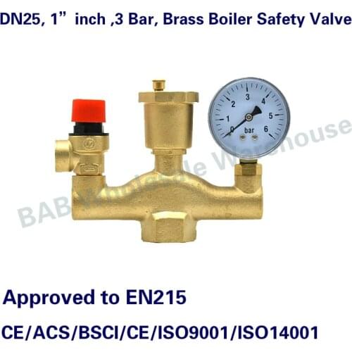 DN25 1” inch 3 Bar Brass Boiler Safety Valve Pressure Relief Boiler Automatic Exhaust valve pressure reducing valve With Gauge