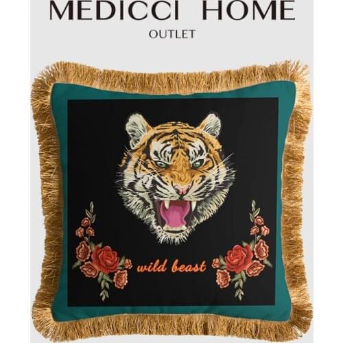 Medicci Home Roaring Tiger Cushion Cover Wild Beast American Style Retro Pastoral Living Room Sofa Pillow Case Luxury Coussins