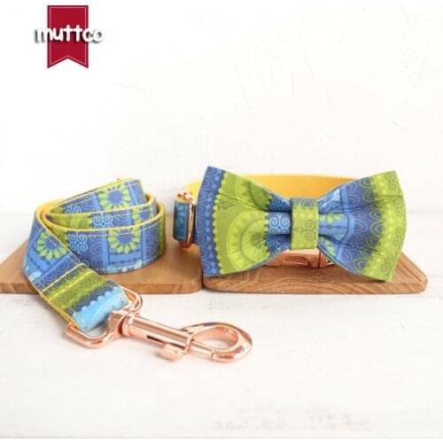 MUTTCO retailing high quality handmade collar THE FOLK YELLOW dog collar leash set with bow tie 5 sizes UDC024M