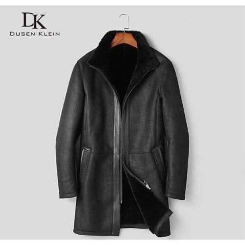 Mens Genuine Leather Jacket Sheepskin Winter Warm Wool Coat Black Shearling Outerwear 2018 New Designer Brand Luxury Fur e1716