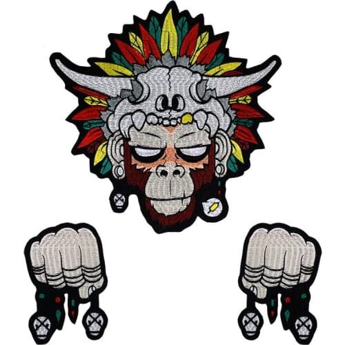 Ethnic Monkey Fist Embroidery Patches Iron on Stickers Applique for Clothes MC Riders Bikers Cool Decorated Badges Craft