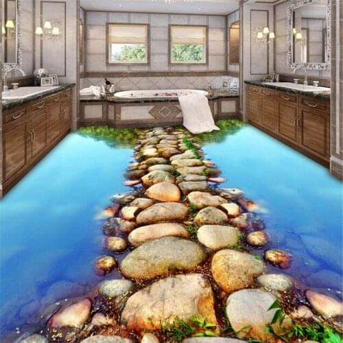 Beibehang wallpaper 3d River stone slabs walkway bathroom 3D floor painting modern custom family self-adhesive 3d flooring
