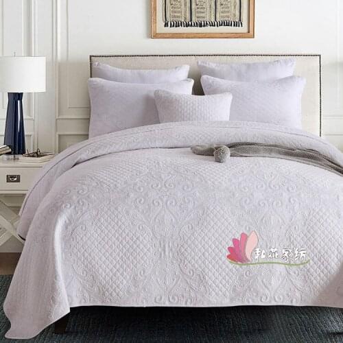 Solid Color Simple Embroidered Pure Cotton Bed Cover Three-Piece Airable Cover Summer Blanket