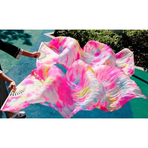 Wholesale 1pc right fans+1 pc left fans 5 size*0.9m(XX"*35") hand painted belly dance silk fan veil