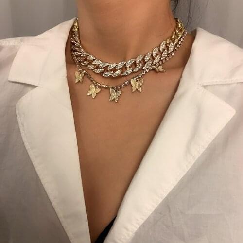 Gold Color Butterfly Necklace Link Chain Choker Necklace Gifts Women Chains Bling Hip Hop Micro Inlay Pendant Jewelry