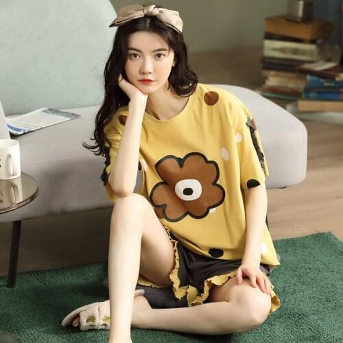 Pajama Set Women Cotton Sleepwear for Summer Short Sleeved Quater Length Pants Two Piece Pjs Cute Avocadas Printing Pijama Woman
