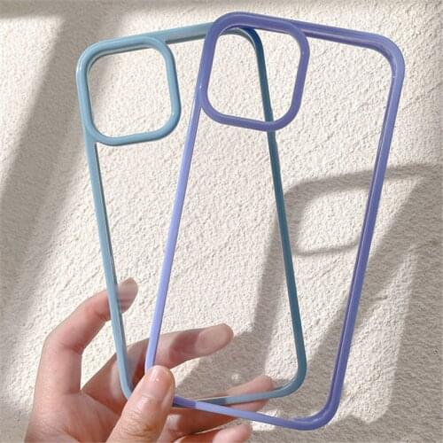 Transparent 2 in 1 Hard PC TPU Case For iPhone 12 Pro Max 11 X Xr Xs Max 8 7 Plus SE 2020 13 Mini Soild Color Soft Protect Cover