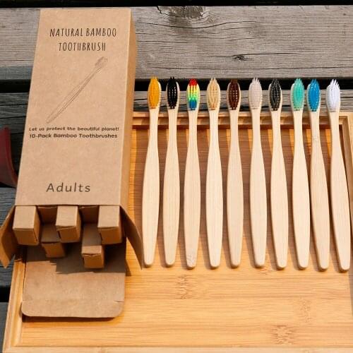 Wholesale mixed color bamboo toothbrush Eco Friendly wooden Tooth Brush Soft bristle Tip Charcoal adults oral care toothbrush