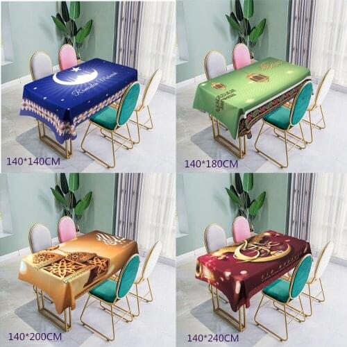 Eid Mubarak Waterproof Tablecloth Rectangle Print Tablecloth Prayer Dining Table Cloth Islamic Muslim Party Decoration Supplies