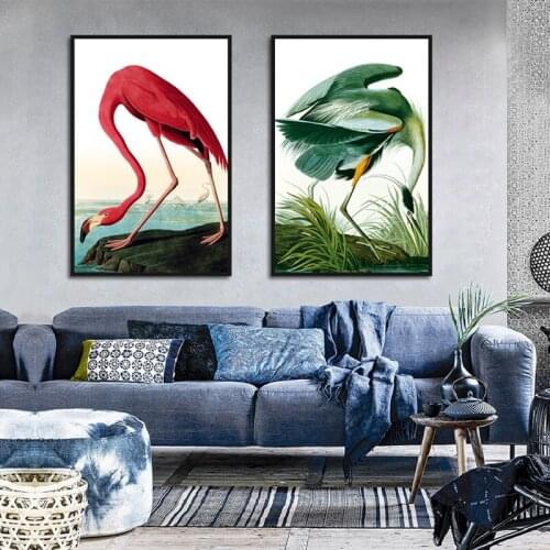Modern Type Animal Flamingo and Green Crane Wall Painting Posters and Murals In Nordic Style for Living Room and Decoration