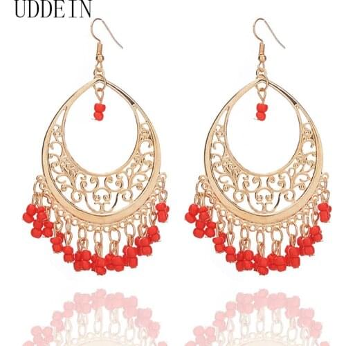 UDDEIN Bohemian tassel pendant statement earrings for women hollow flower statement dangle earring wedding jewelry drop shipping