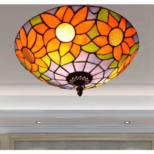 Vintage Tiffany Multi-Color Glass Aisle Corridor Yanghua Lobby Bedroom Balcony Ceiling Lamp Sun Flower 30cm