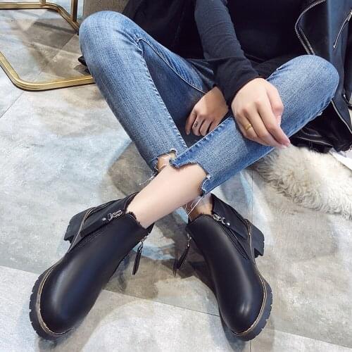 Women 2019 autumn winter new British wind Martin boots female thick with thick sole single boots student round head warm boots