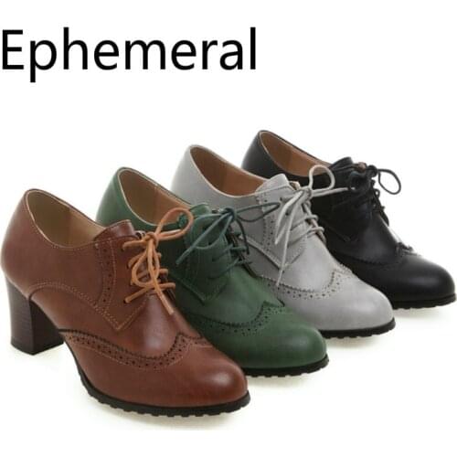 Ladies High Heel Boots Lace-up Cut Out Breathable Low Top Shoes Round Toe Pumps Retro Mujer Zapatos Brown Green Black Grey 43 41