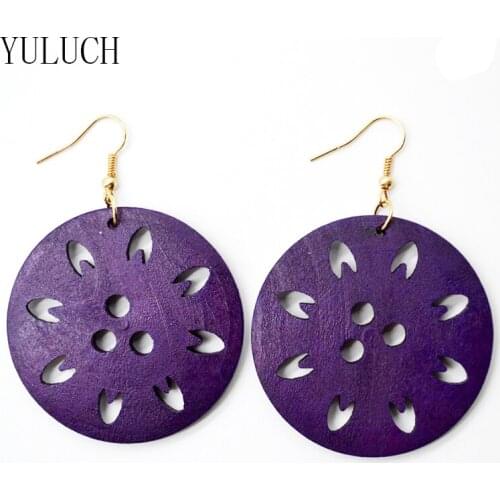 YULUCH WOMEN personality New design Big handmade Natural african red wood earrings jewelry