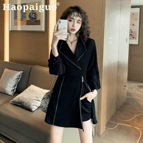 S-XXL Plus Size Black Modis Cool Streetwear Women Autumn Winter Two Piece Set Mini Dress with Zipper and Casual Shorts Women Set