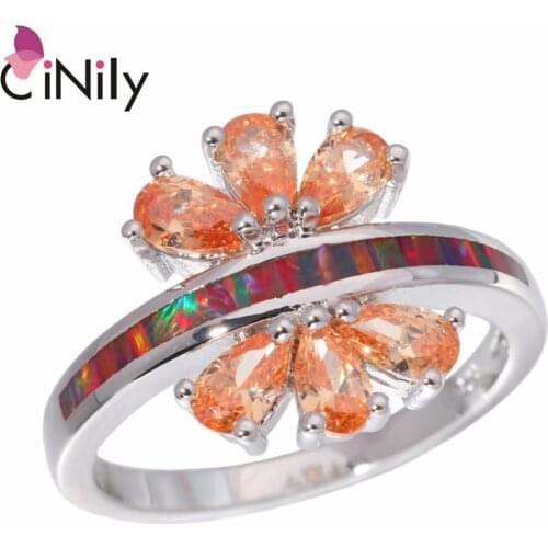 CiNily Created Orange Fire Opal Morganite Silver Plated Wholesale New Style Jewelry For Women Wedding Ring Size 6-9 OJ9256
