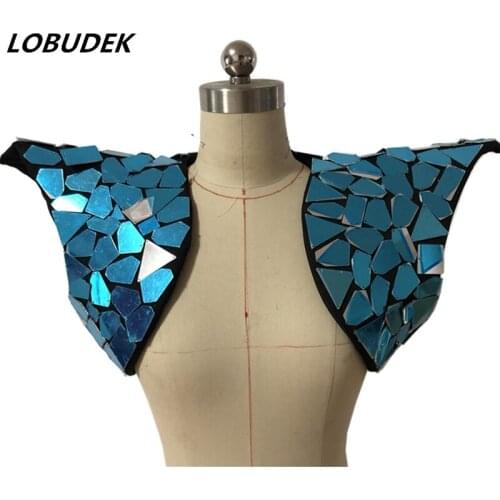 Mirror Dance Costume Silver Mirrors Sequins Waistcoat Vest Stage Armor Women Singer DJ Jazz Performance Wear Sequined Vests