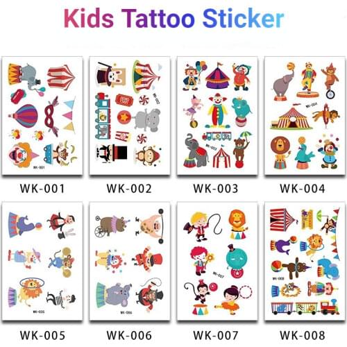 Waterproof Temporary Tattoo Circus Theme Hand Arm Art Sticker Fake Tattoos Kid Chaildre Gift 20pcs