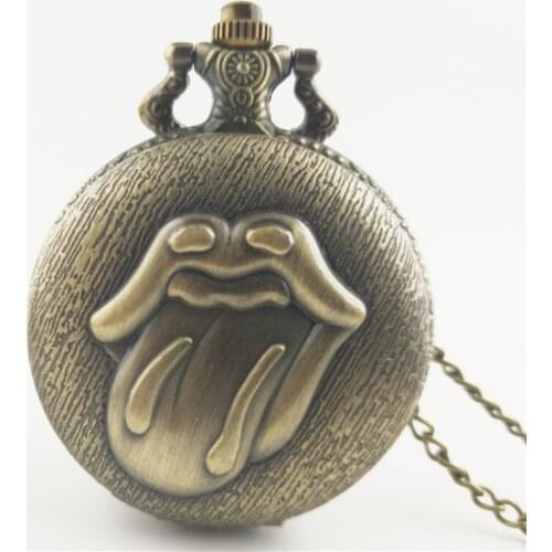 100pcs/lot Hot Sell Retro Big tongue Quartz Pocket watches Necklace Pendant Watch