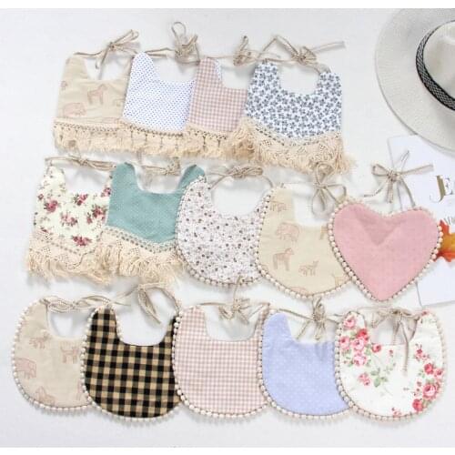 2020 Brand New Infant Baby Girl Boy Bib Kid Toddler Dinner Feeding Tassel Double-deck Cotton Linen Burp Cloths Saliva towel
