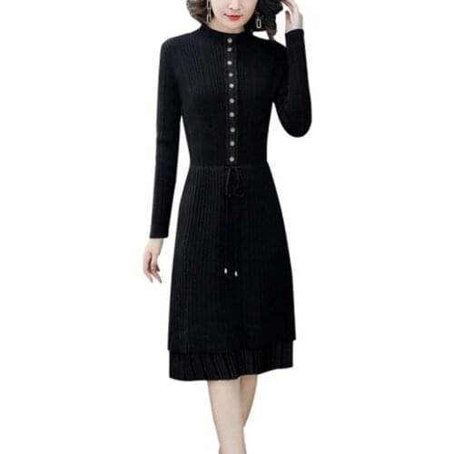 2021 Temperament Spring Lady Long Dress New Fashion Women Autumn Loose Clothing Hot Sale Elegant Slim Knitted Dresses OK842