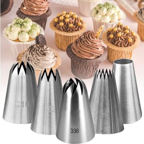 5Pcs Large Flower Icing Piping Tips Russian Icing Piping Nozzles Kit Fondant Cream Nozzle For Cakes Decor #336#R16L#7FT#362#C10