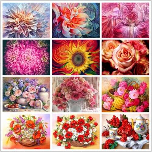 5D DIY Diamond Painting Abstract Colorful Flower Pastoral Painting Flower Vase Cross Stitch Kit Diamond Embroidery Home Decor