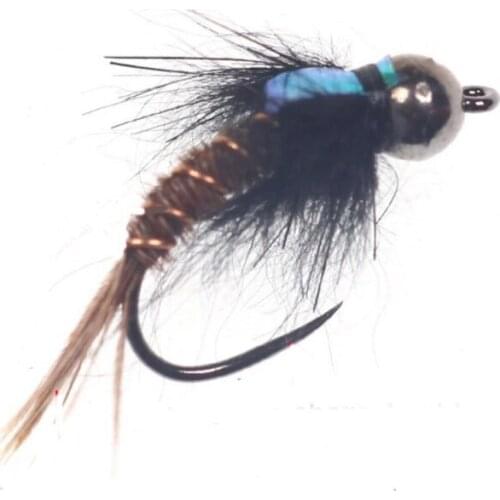 6PCS Copper Bead Head Lure Nymph Flies Trout Fishing Bait Single Metal Barbed Hook Insect Fishing Fly Lure Kits Tackle New Style