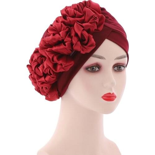 Big Flowers Turban Cap for Women Muslim Headscarf Bonnet African Aso Oke Headtie India Hat Female Head Wraps Turbante Mujer