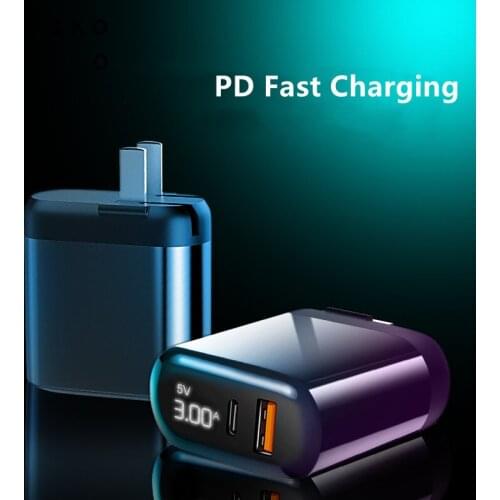 PD Type-C Fast Charger Quick Charge 3.0 USB Charger LED Display Fast Charging Mobile Phone Charger For iPhone 12 Xiaomi Samsung