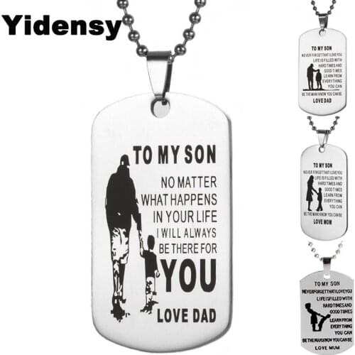 Yidensy Punk Pendant Necklace Silver Color Stainless Steel To My Son Ball Chain Necklace Men Male Boys Birthday Jewelry Gifts