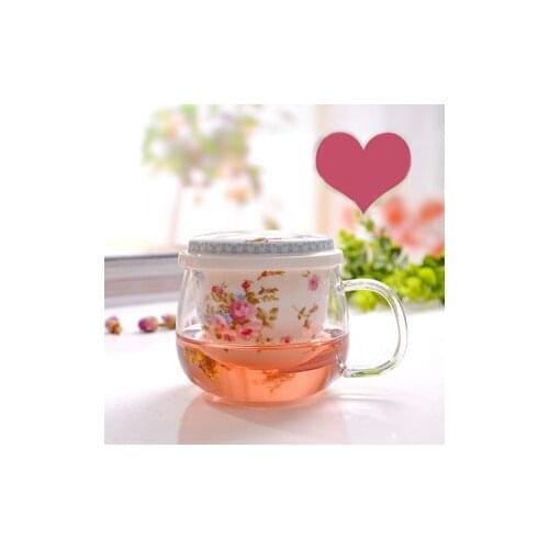 Flower tea cup ceramic glass and glass pot with tea filter straine 280cc kettle teapot teacup special offer