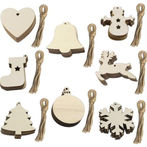 10PCS 8CM Wooden Hanging Ornaments for Christmas Decor DIY Wood Crafts Cutouts for Xmas Tree Hanging Ornaments Gift Tag