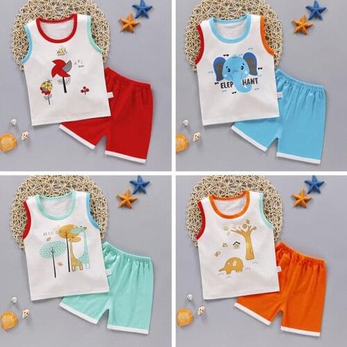 Childrens Vest Suit Pure Cotton Girls' Korean Summer Childrens Set Boys' Shorts Sleeveless Set