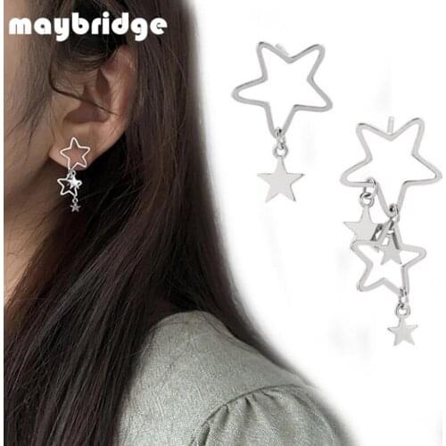 EM234 Fashion Earring For Women Asymmetrical hollow Star Dangle Earring Women Girl Silver Plated Jewelry Wholesale