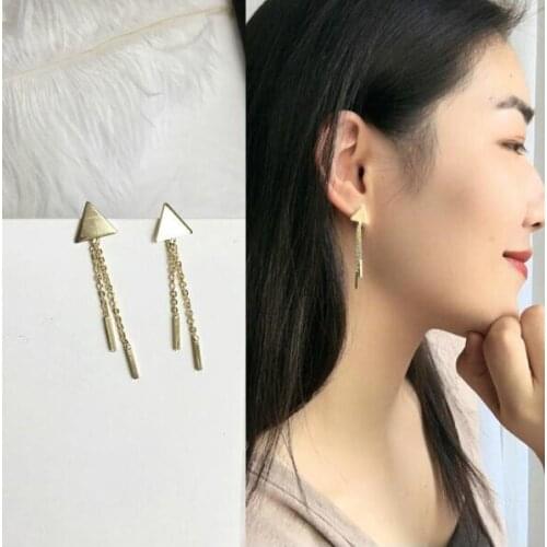 Ex505 Europe Fashion Vintage punk alloy geometric triangular Tassel chain pendant earrings Womens Jewelry Accessories