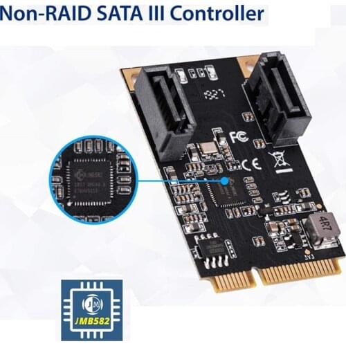 MiniPCIE MPCI E 3.0 to SATA 3.0 SSD Adapter Card Add 2 SATA 3 port by Full Size Mini PCI-e Slot with sata cable