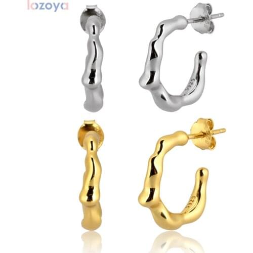 LOZOYA 925 Sterling Silver Gold Plain Rock Punk Fine Geometric Open Circle Hoops New 2021 Rock Punk Fashion Jewelry