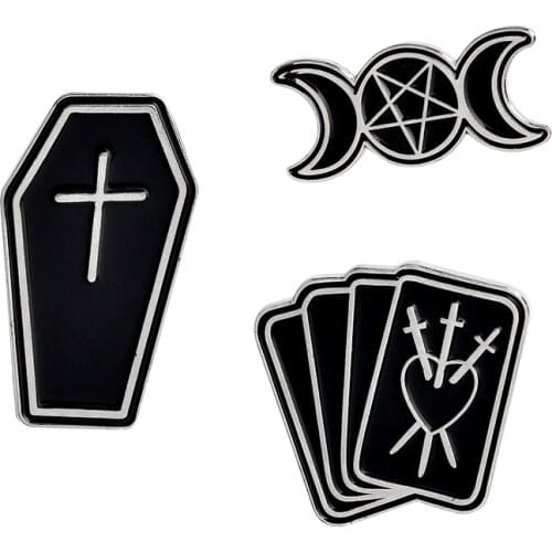 Cross Coffin Moon Phase Heart Dagger Poker Pins Badges Brooches Enamel pins Leather jacket Backpack Bag Accessories