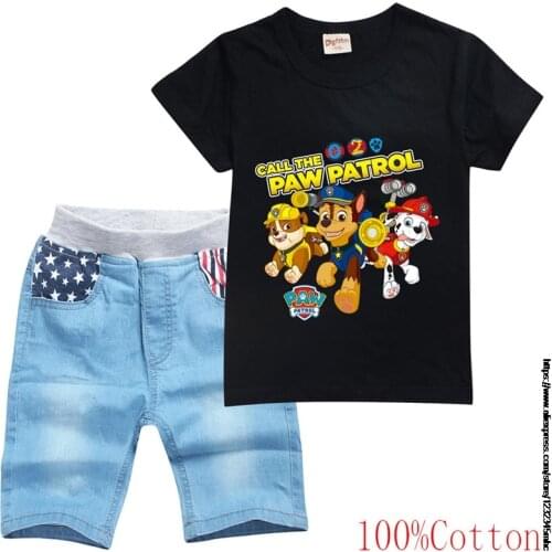 Summer New Kids Fashion Casual Clothes PAW PATROL 3D Printed Tshirt +Jeans Baby Child Cotton Clothing Set Girls Boys Shorts Sets