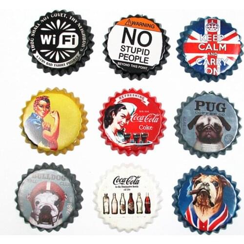 10cm Bottle Cap Metal Tin Signs Wall Plaques Beer Bar Pub Club Cafe Bar Decoration Round Plates Retro Wall Art Poster Home Decor