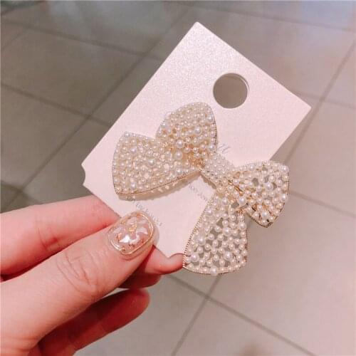 Fashion Bow Chain Hair Barrette Hair Clip Hairpin Girl Shining pearls Hair Accessories Women Headdress Wholesale