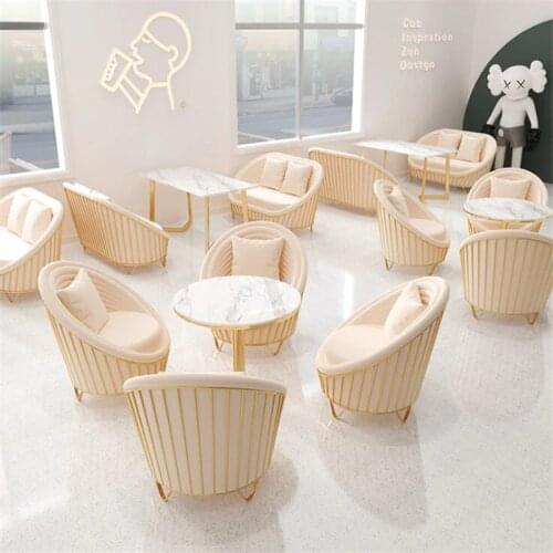 Hot Sale Milk Tea Shop Table and Chair Set,Modern Mocorro Wrought Iron Rest Area Dessert Shop Cafe Bar Restaurant Sofa