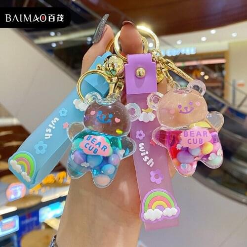 2021 New Original Liquid Oiled Bear Keychain Fashion Girl Heart Couple Key Chain Car Doll Bag Pendant Christmas Gift Wholesale
