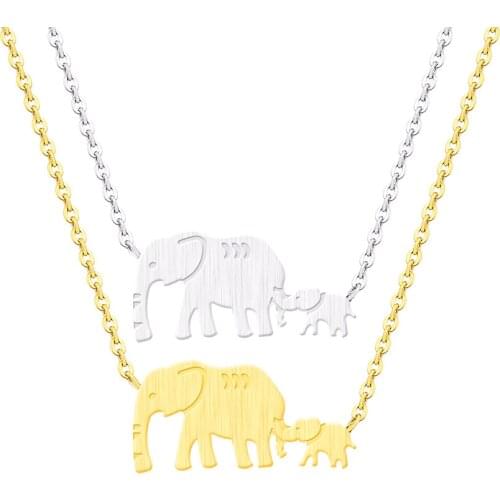 Wholesale 10pcs Stainless Steel Animal Vintage Jewelry Double Elephant Pendant Necklaces Mom Gifts Sister Collier Bijoux