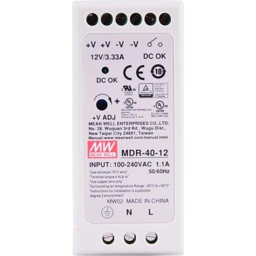 Original Mean Well MDR-40-12 DC 12V 3.33A 40W meanwell Single Output Industrial DIN Rail Power Supply