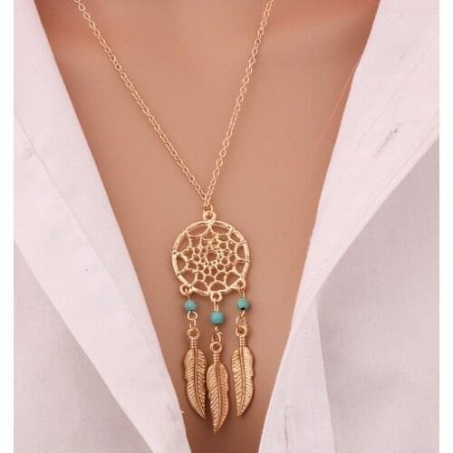 Feather Pendant Bohemia Tassels Necklace Jewelry Network Pendant Chain Retro Women Necklace Gift
