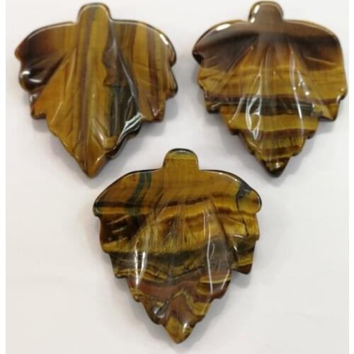 Fashion Carved natural tiger eye Stone maple leaf charms Pendants for jewelry making 3pcs/lot Wholesale Free shipping