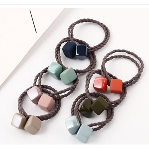 Colorful Square Elastic Hair Band Children Hair Accessories For Girls Handmade Hair Tie Head Band Geometric Hair Scrunchies